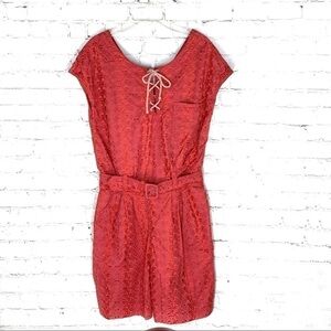 𝅺euc-vintage Together Red Eyelet Hi Waist/Rise, Belted, Tie Front Romper Shorts